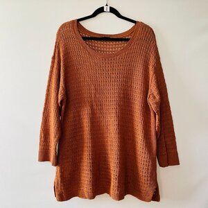 Talbots Womens Carmel Brown 3/4 Sleeve Open Knit Pullover Sweater Size X-Large